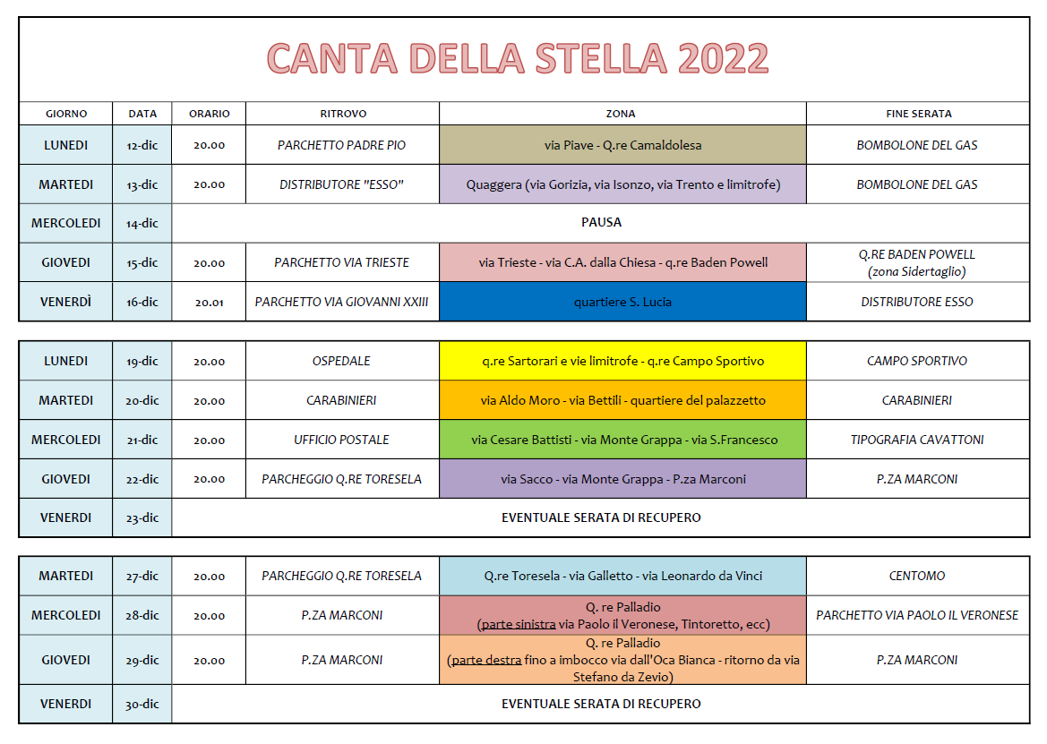 Calendario stella 2022